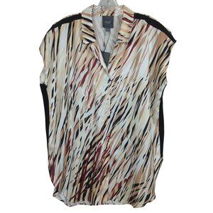 Lysse New‎ York Womens Tunic XL Abstract Print wht grss beige tan Lightweight